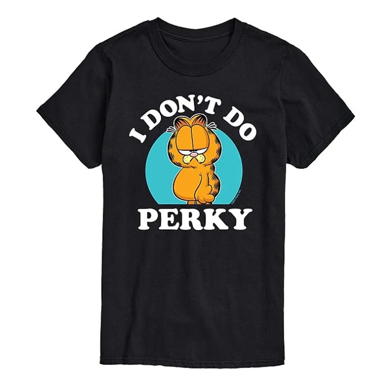 I Don'T Do Perky Womens Juniors Crew Neck Short Sleeve Regular Fit Garfield Graphic T-Shirt
