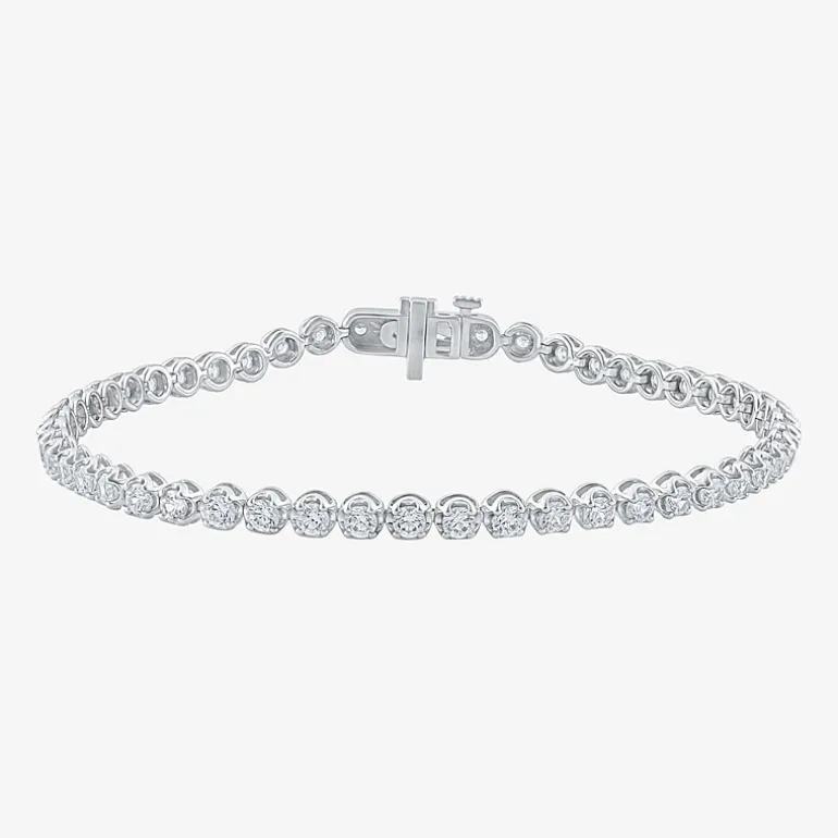 (I1/H-I) Womens 3 CT. T.W. Lab Grown White Diamond 10K Gold 7.25 Inch Tennis Bracelet