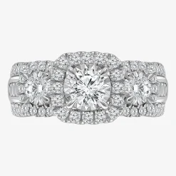 (I / I1) Love Lives Forever Womens 2 CT. T.W. Lab Grown White Diamond 10K or 14K White Gold Cushion Side Stone 3-Stone Engagement Ring