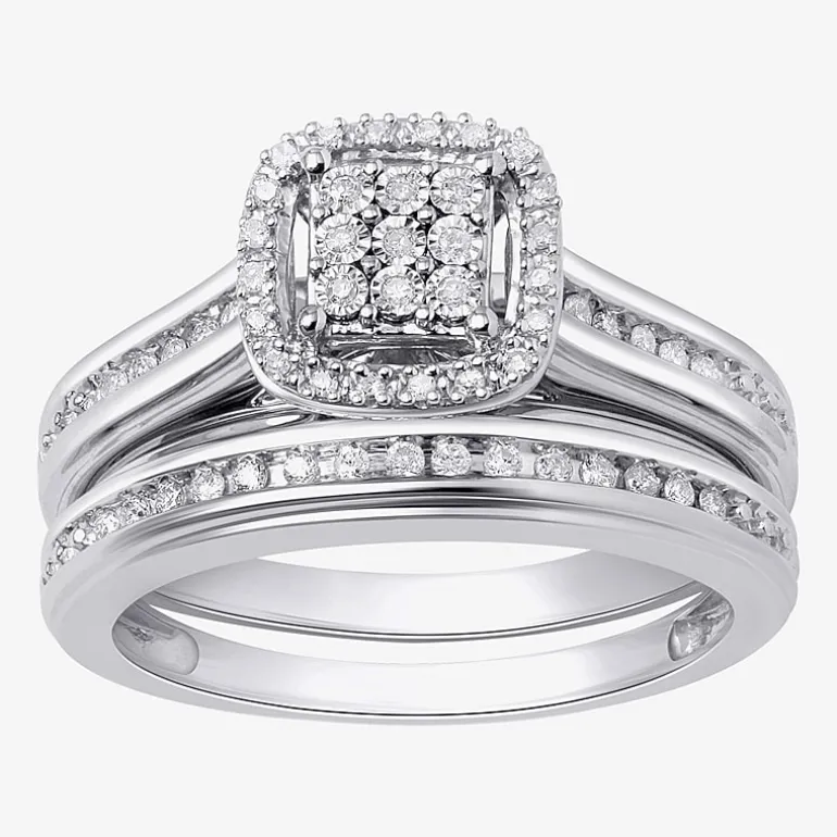 (I, I2) Womens 1/5 CT. Lab Grown White Diamond 14K Gold Over Silver Sterling Silver Bridal Set