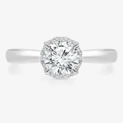 (I / I1) Womens 1 1/7 CT. T.W. Lab Grown White Diamond 10K Gold Round Halo Engagement Ring