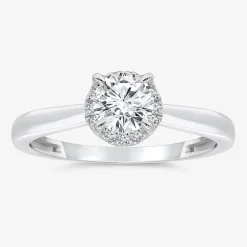 (I / I1) Womens 1 1/7 CT. T.W. Lab Grown White Diamond 10K Gold Round Halo Engagement Ring