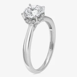 (I / I1) Womens 1 1/7 CT. T.W. Lab Grown White Diamond 10K Gold Round Halo Engagement Ring