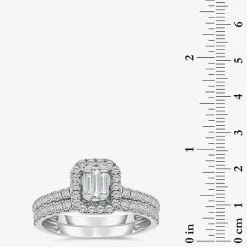 (I / I1) Womens 1 CT. T.W. Lab Grown White Diamond 10K Gold Side Stone Halo Engagement Ring