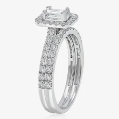 (I / I1) Womens 1 CT. T.W. Lab Grown White Diamond 10K Gold Side Stone Halo Engagement Ring