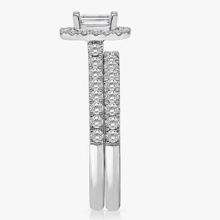 (I / I1) Womens 1 CT. T.W. Lab Grown White Diamond 10K Gold Side Stone Halo Engagement Ring