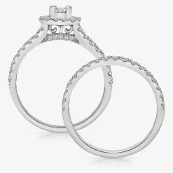 (I / I1) Womens 1 CT. T.W. Lab Grown White Diamond 10K Gold Side Stone Halo Engagement Ring