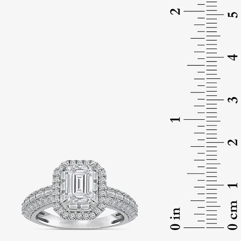 (I / I1) Womens 2 CT. T.W. Lab Grown White Diamond 10K Gold Side Stone Halo Engagement Ring