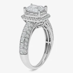 (I / I1) Womens 2 CT. T.W. Lab Grown White Diamond 10K Gold Side Stone Halo Engagement Ring