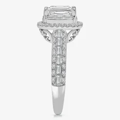 (I / I1) Womens 2 CT. T.W. Lab Grown White Diamond 10K Gold Side Stone Halo Engagement Ring