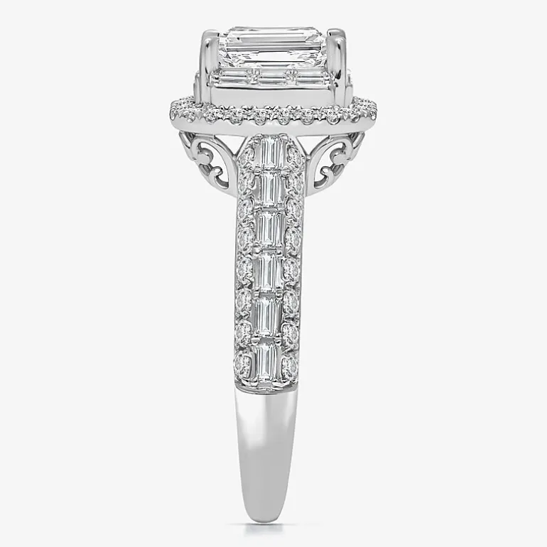 (I / I1) Womens 2 CT. T.W. Lab Grown White Diamond 10K Gold Side Stone Halo Engagement Ring
