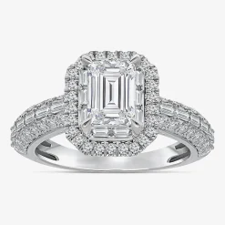 (I / I1) Womens 2 CT. T.W. Lab Grown White Diamond 10K Gold Side Stone Halo Engagement Ring