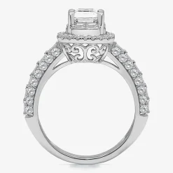 (I / I1) Womens 2 CT. T.W. Lab Grown White Diamond 10K Gold Side Stone Halo Engagement Ring