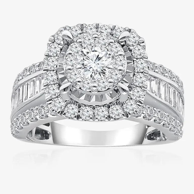 (I / I1) Womens 2 CT. T.W. Lab Grown White Diamond 10K or 14K Gold Cushion Side Stone Halo Engagement Ring