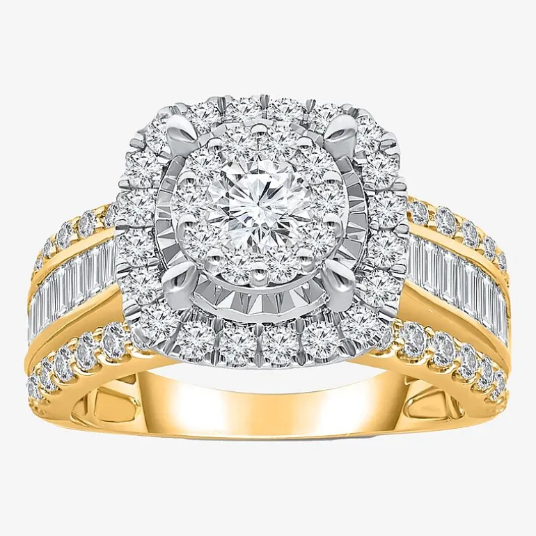 (I / I1) Womens 2 CT. T.W. Lab Grown White Diamond 10K or 14K Gold Cushion Side Stone Halo Engagement Ring
