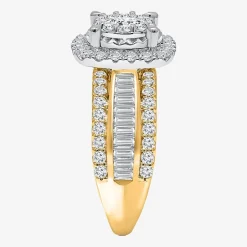 (I / I1) Womens 2 CT. T.W. Lab Grown White Diamond 10K or 14K Gold Cushion Side Stone Halo Engagement Ring