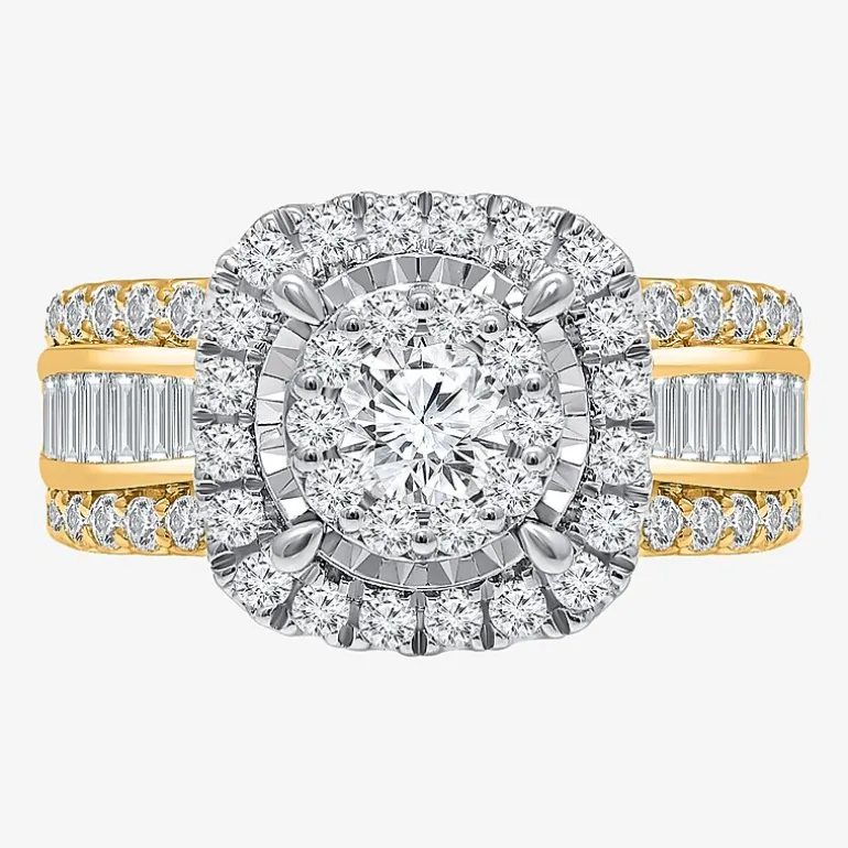 (I / I1) Womens 2 CT. T.W. Lab Grown White Diamond 10K or 14K Gold Cushion Side Stone Halo Engagement Ring