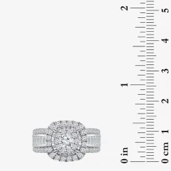 (I / I1) Womens 2 CT. T.W. Lab Grown White Diamond 10K or 14K Gold Cushion Side Stone Halo Engagement Ring