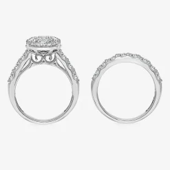 (I / I1) Womens 4 CT. T.W. Lab Grown White Diamond 10K Gold Pear Side Stone Halo Bridal Set