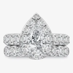 (I / I1) Womens 4 CT. T.W. Lab Grown White Diamond 10K Gold Pear Side Stone Halo Bridal Set