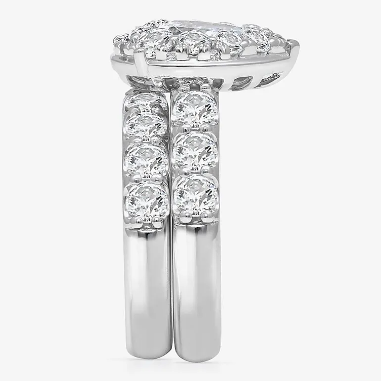 (I / I1) Womens 4 CT. T.W. Lab Grown White Diamond 10K Gold Pear Side Stone Halo Bridal Set