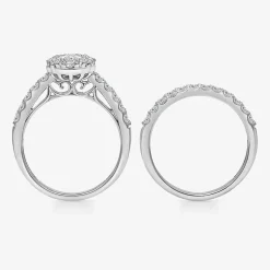 (I / I1) Womens 2 CT. T.W. Lab Grown White Diamond 10K Gold Oval Side Stone Halo Bridal Set
