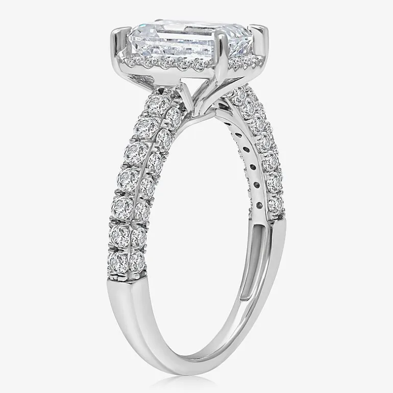 (I / I1) Womens 3 CT. T.W. Lab Grown White Diamond 10K Gold Side Stone Halo Engagement Ring