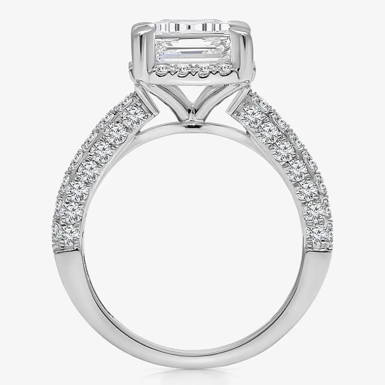 (I / I1) Womens 3 CT. T.W. Lab Grown White Diamond 10K Gold Side Stone Halo Engagement Ring
