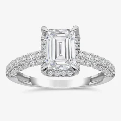 (I / I1) Womens 3 CT. T.W. Lab Grown White Diamond 10K Gold Side Stone Halo Engagement Ring