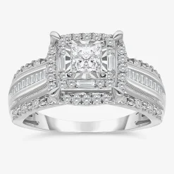 (I / I1) Womens 1 CT. T.W. Lab Grown White Diamond 10K Gold Side Stone Engagement Ring