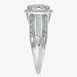 (I / I1) Womens 1 CT. T.W. Lab Grown White Diamond 10K Gold Round Side Stone Halo Engagement Ring