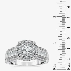 (I / I1) Womens 1 CT. T.W. Lab Grown White Diamond 10K Gold Round Side Stone Halo Engagement Ring