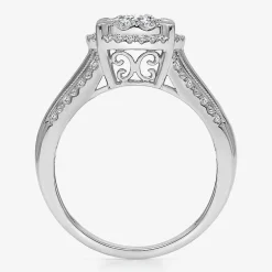 (I / I1) Womens 1 CT. T.W. Lab Grown White Diamond 10K Gold Round Side Stone Halo Engagement Ring