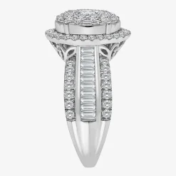 (I / I1) Womens 2 CT. T.W. Lab Grown White Diamond 10K Gold Oval Side Stone Engagement Ring