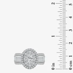 (I / I1) Womens 2 CT. T.W. Lab Grown White Diamond 10K Gold Oval Side Stone Engagement Ring