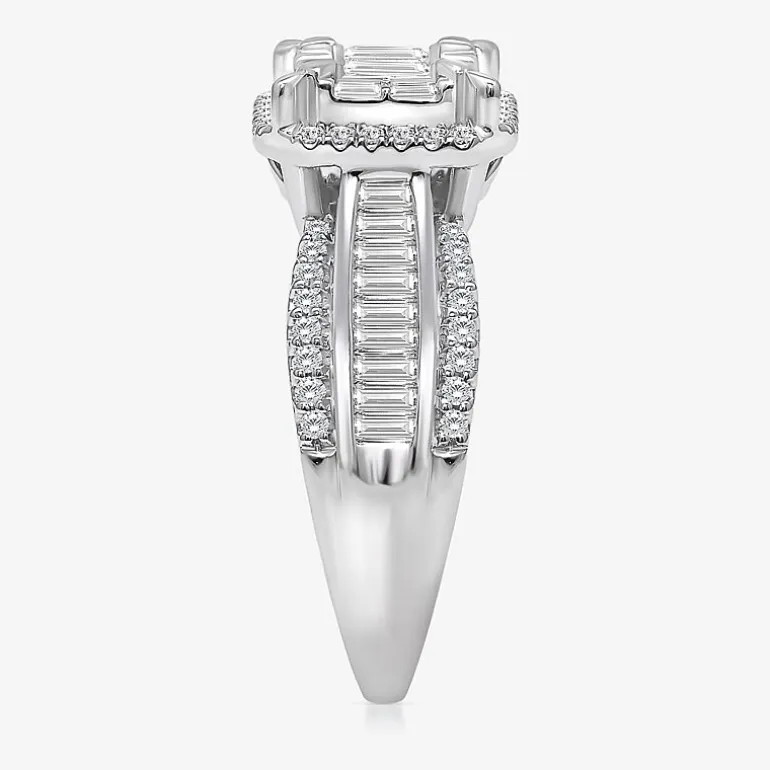 (I / I1) Womens 1 CT. T.W. Lab Grown White Diamond 10K Gold Side Stone Halo Engagement Ring