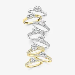 (I / I1) Womens 2 CT. T.W. Lab Grown White Diamond 10K Gold or 14K Gold Round Side Stone Engagement Ring