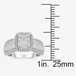 (I / I1) Womens 1 CT. T.W. Lab Grown White Diamond 10K Gold Side Stone Halo Engagement Ring
