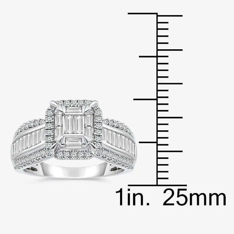 (I / I1) Womens 1 CT. T.W. Lab Grown White Diamond 10K Gold Side Stone Halo Engagement Ring