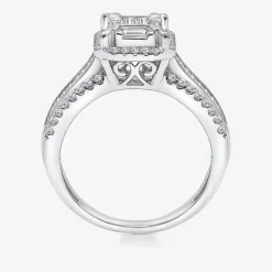 (I / I1) Womens 1 CT. T.W. Lab Grown White Diamond 10K Gold Side Stone Halo Engagement Ring