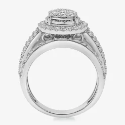 (I / I1) Womens 2 CT. T.W. Lab Grown White Diamond 10K Gold Pear Side Stone Halo Engagement Ring