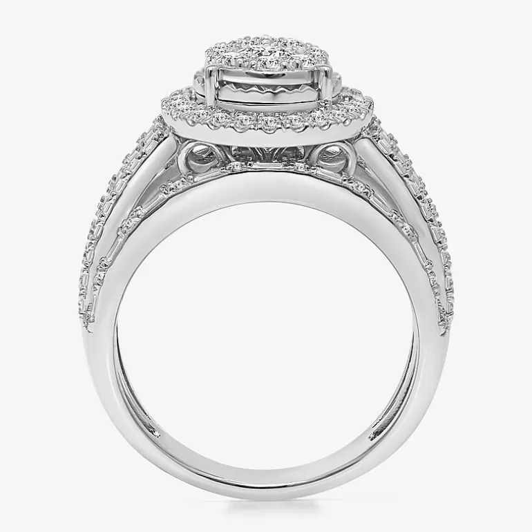 (I / I1) Womens 2 CT. T.W. Lab Grown White Diamond 10K Gold Pear Side Stone Halo Engagement Ring