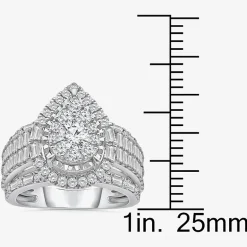 (I / I1) Womens 2 CT. T.W. Lab Grown White Diamond 10K Gold Pear Side Stone Halo Engagement Ring