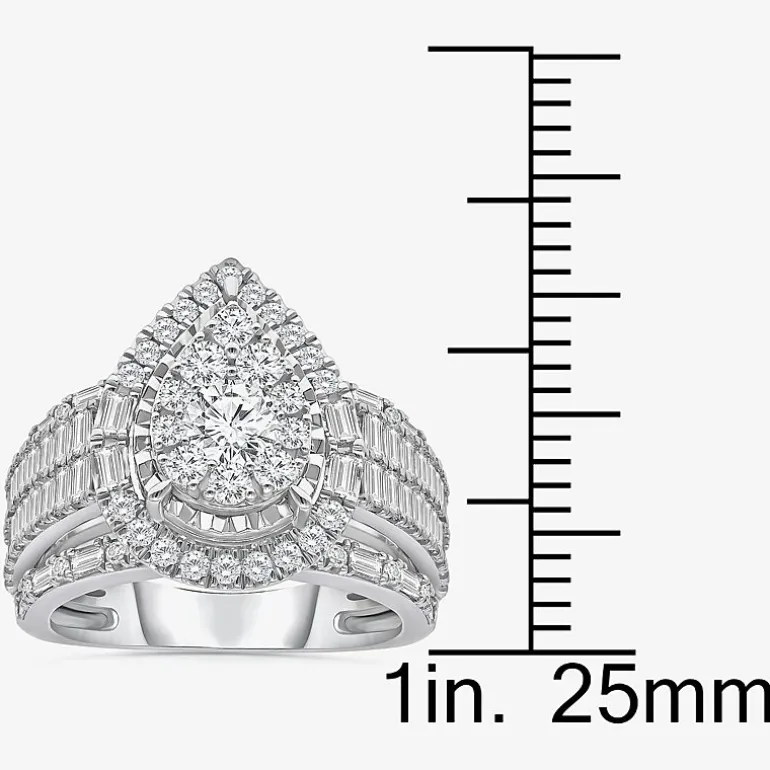 (I / I1) Womens 2 CT. T.W. Lab Grown White Diamond 10K Gold Pear Side Stone Halo Engagement Ring