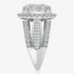 (I / I1) Womens 4 CT. T.W. Lab Grown White Diamond 10K Gold Round Side Stone Halo Engagement Ring