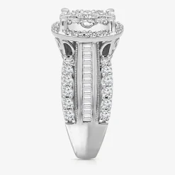(I / I1) Womens 2 CT. T.W. Lab Grown White Diamond 10K Gold Round Side Stone Halo Engagement Ring