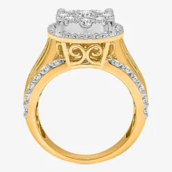 (I / I1) Womens 2 CT. T.W. Lab Grown White Diamond 10K Gold Round Side Stone Halo Engagement Ring