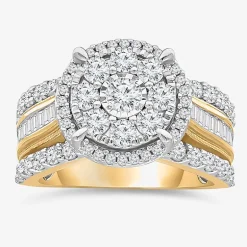 (I / I1) Womens 2 CT. T.W. Lab Grown White Diamond 10K Gold Round Side Stone Halo Engagement Ring