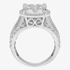 (I / I1) Womens 2 CT. T.W. Lab Grown White Diamond 10K Gold Round Side Stone Halo Engagement Ring