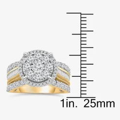 (I / I1) Womens 2 CT. T.W. Lab Grown White Diamond 10K Gold Round Side Stone Halo Engagement Ring